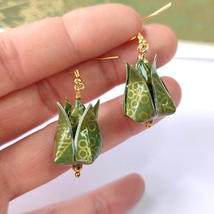 Boucles d'oreilles Origami fleurs lotus / Bague réglable origami
