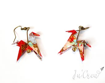 Origami red horse earrings