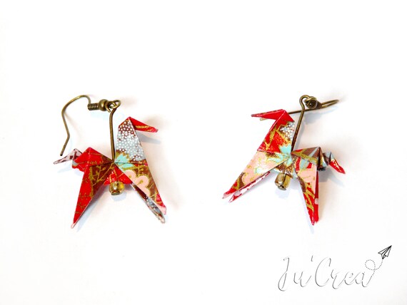 Origami Red Horse Earrings