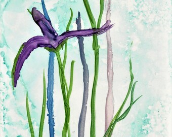 Tall Iris, Alcohol Ink on Tile, 9 x 4 1/2, Wall Art, Florals