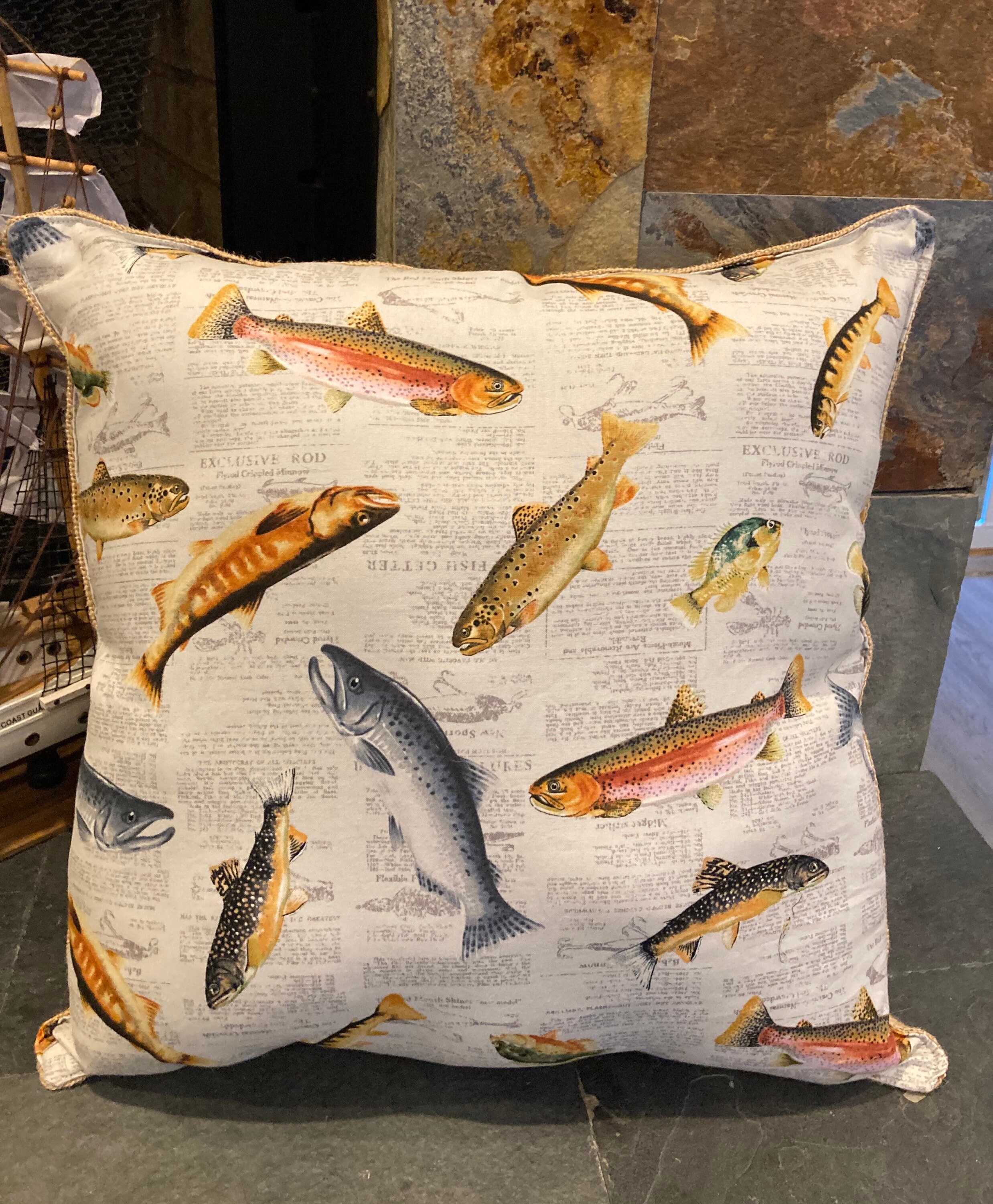 Trout Fish Decorative Pillow for Indoors with Burlap Backing Etsy