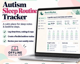 Rastreador de Rotina de Sono para Autistas, Diário de Hora de Dormir Offline e Registro de Sono Familiar | Aplicativo Web HTML Digital