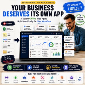 Custom Business Web App | Personalized Offline Dashboard, CRM, Client Tracker, Inventory, Scheduling & Business Management, HTML Software