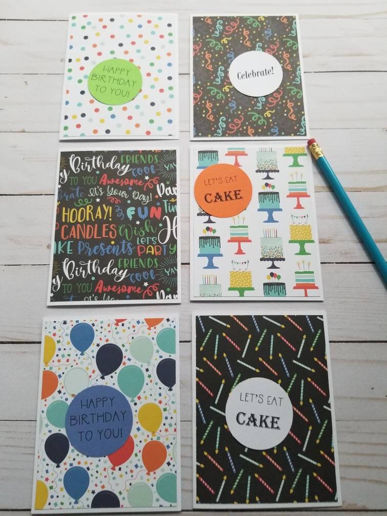 6 card stationery set.Birthday theme greeting cards.Bright Etsy