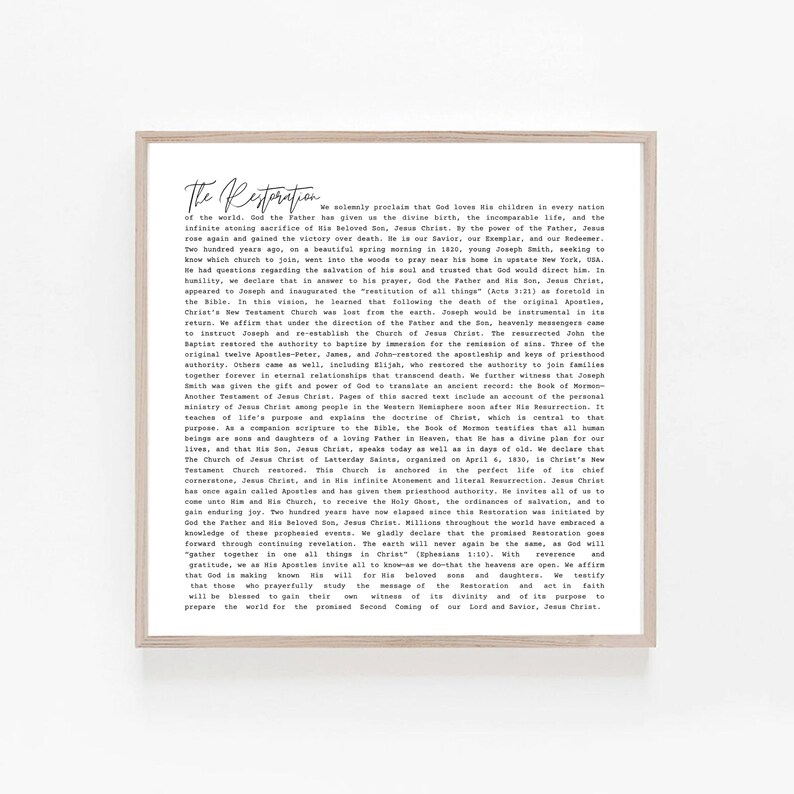The Articles of Faith and The Family Proclamation to the World Square The Living Christ Restoration Proclamation NEW Printable Set of 4