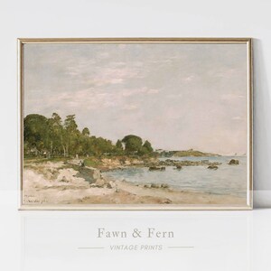 Seaside Stroll Vintage Oil Painting, Coastal Scenery Landscape Print, Printable Art, Nautical Vintage Art,  Seascape Vintage Oil on Canvas