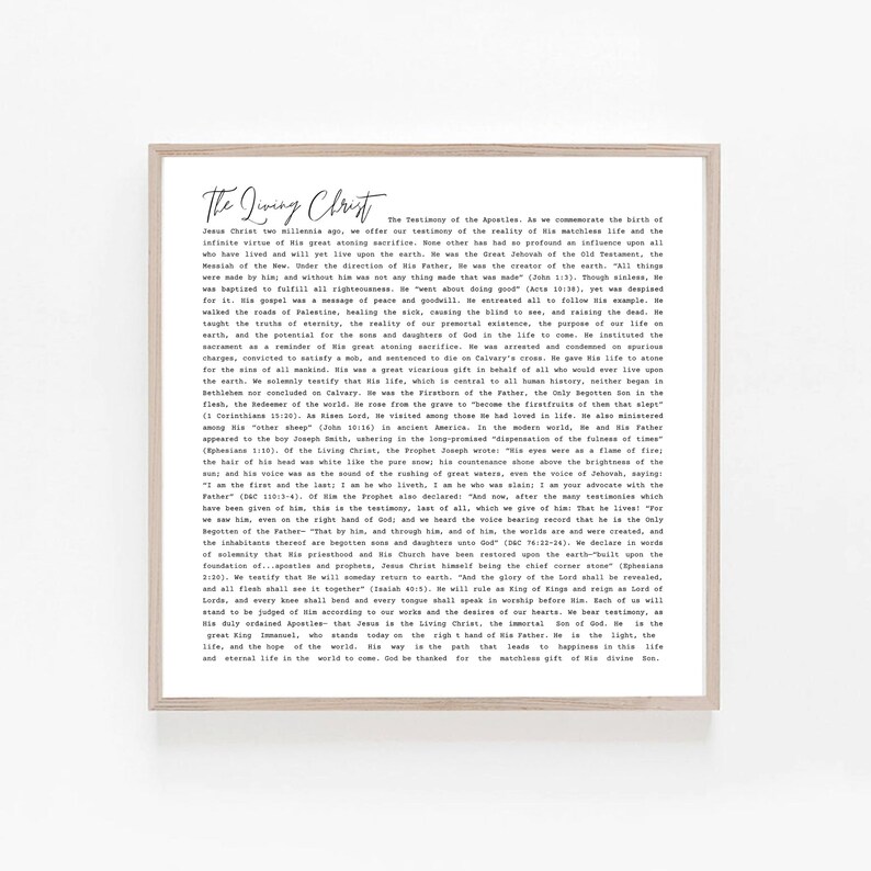 The Articles of Faith and The Family Proclamation to the World Square The Living Christ Restoration Proclamation NEW Printable Set of 4