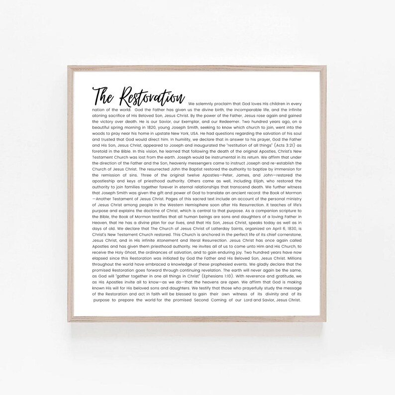 Restoration Proclamation, the Family Proclamation to the World, the ...
