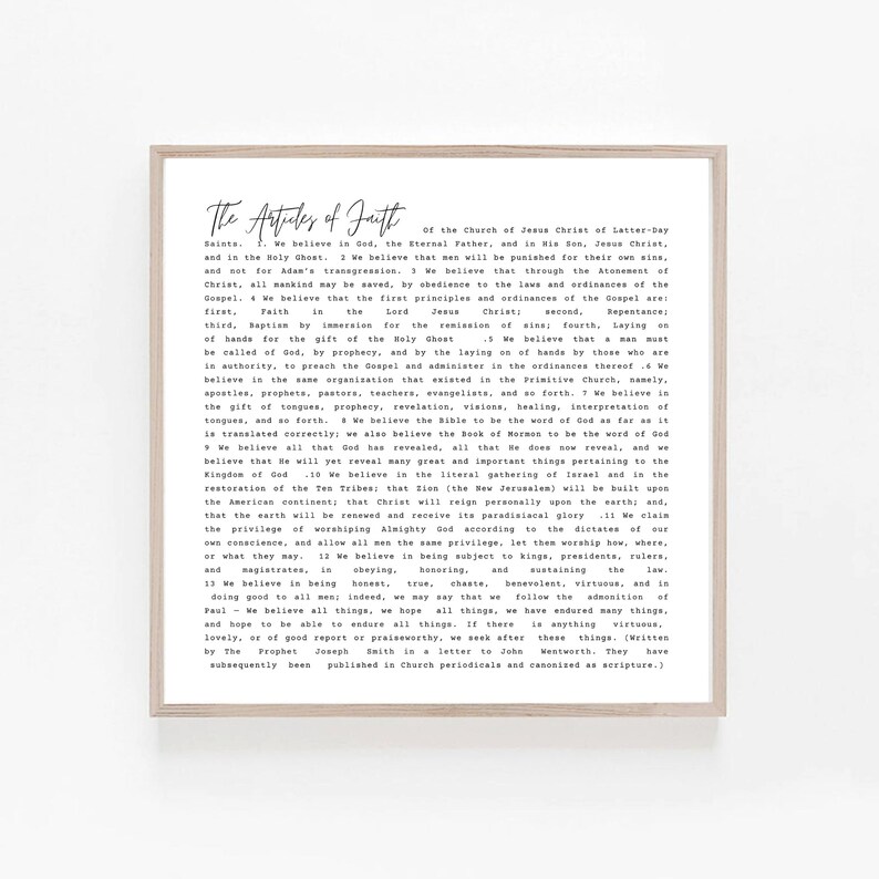 The Articles of Faith and The Family Proclamation to the World Square The Living Christ Restoration Proclamation NEW Printable Set of 4
