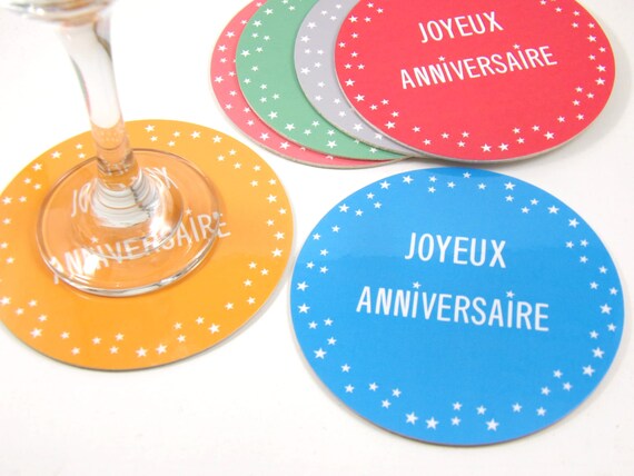 Set De 6 Dessous De Verre Rond Joyeux Anniversaire Colore Et Etsy France Set De 6 Dessous De Verre Rond Joyeux Anniversaire Colore Et Etsy France