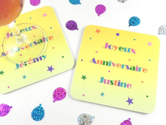 Dessous De Verre Prenom Personnalisable Joyeux Anniversaire Etsy France