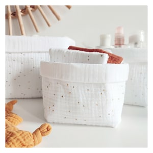 Storage basket / diaper basket / changing table baskets / washable wipes basket / double gauze with gold polka dots