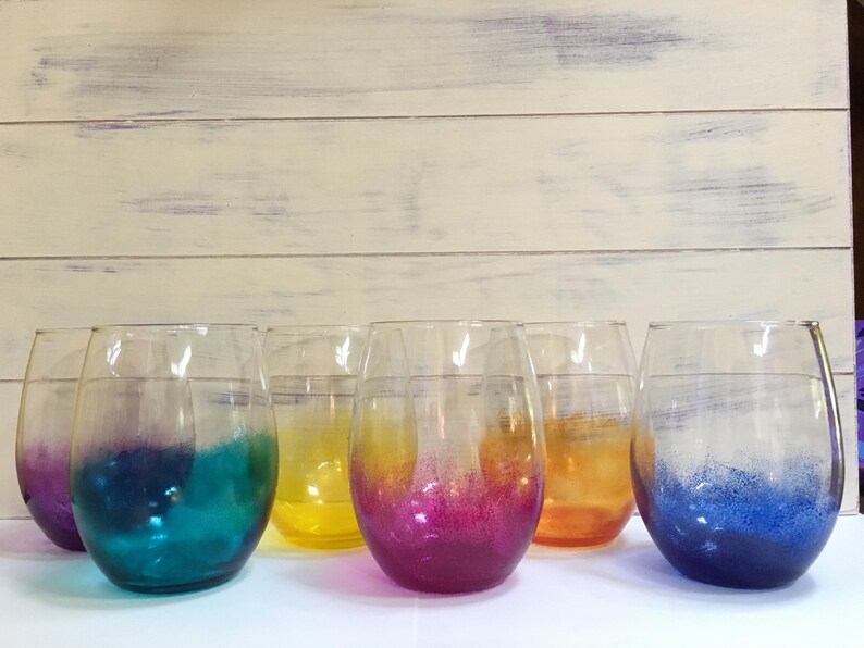 Handpainted Multicolor Stemless Wine Glasses / Dishwasher Safe Etsy