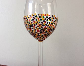 Hand painted wine glasses 20 oz  rainbow polka dot / dishwasher safe