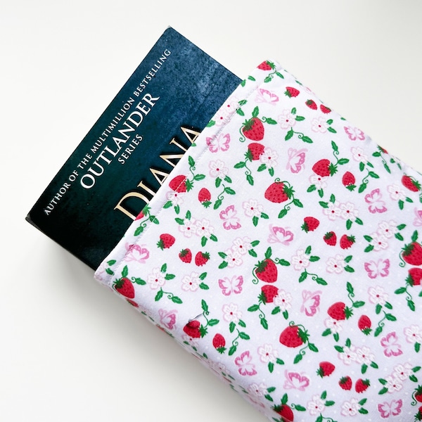 Book Sleeve | Strawberry butterfly Floral Pattern Cottagecore Cute | Sustainable, Recycled