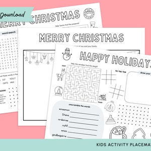 Printable Kid&#39;s Christmas Activity Placemat Bundle, Christmas Activity Sheets for Kids, Christmas Coloring Page