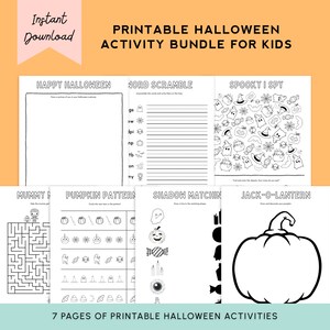 Printable Kid&#39;s Halloween Activity Bundle, Halloween Activity Sheets for Kids, Halloween Coloring Page
