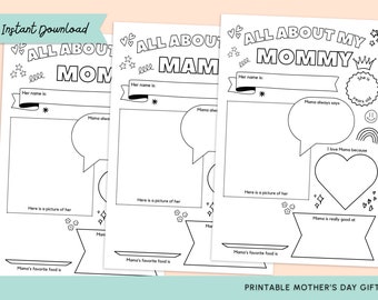 All About Mom Activity, Mother's Day Printable, Mothers Day Gift, Mother's Day Coloring Page