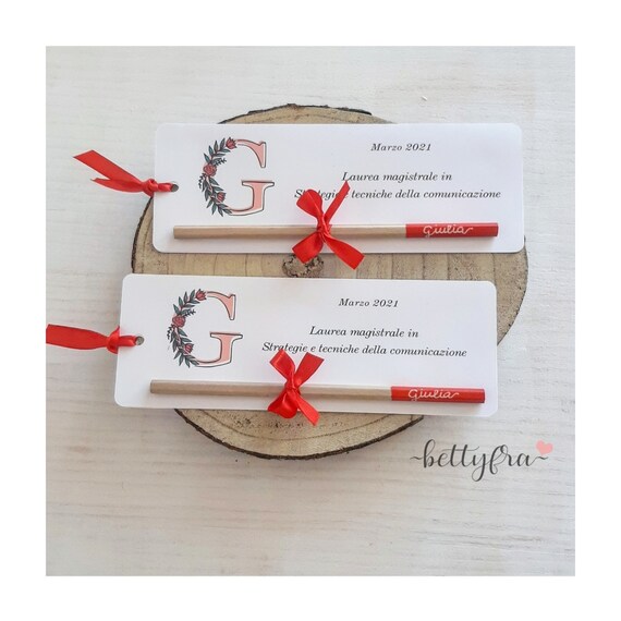 Segnaposto Laurea Con Segnalibri E Matite - Set 30 Pezzi, Tema Rosso, Decorazione Tavolo