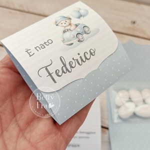 Bustine confetti nascita, bustine portaconfetti personalizzate, portaconfetti bomboniera, Bustine cioccolatini nascita, cioccolatini nascita