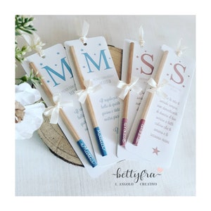 Segnalibro con matita, nascita, battesimo, cresima, comunione, confettata, matita personalizzata, confetti, bomboniera.