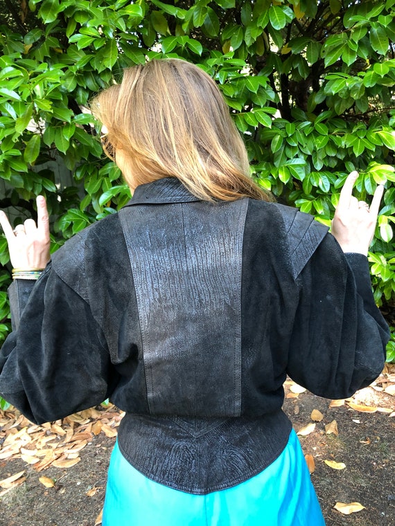 90's Black Leather and Snakeskin Suede Jacket