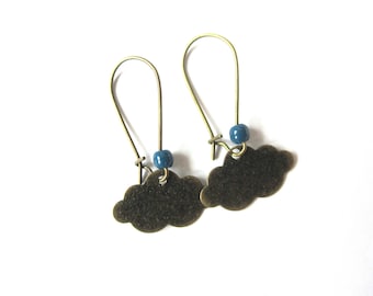 Bronze cloud and blue pearl earrings