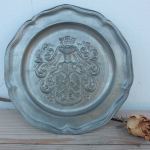 Pewter plate wall plate coat of arms collection plate vintage
