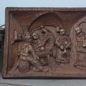 Wood relief relief wood picture mural monks old vintage carving carving picture