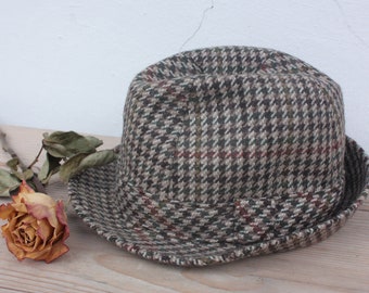 checked hat women&#39;s hat virgin wool vintage