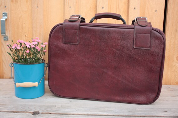 Suitcase red small old vintage retro suitcase lug… - image 7