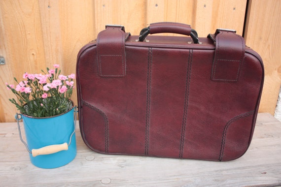 Suitcase red small old vintage retro suitcase lug… - image 1