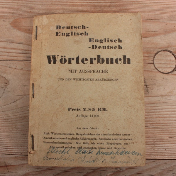 Wörterbuch Deutsch Englisch 1945 alt