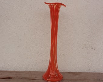 large orange abstract vase made of glass special shape 70s 70s