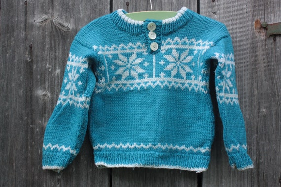 Knit sweater handmade Norwegian style vintage 90s… - image 1