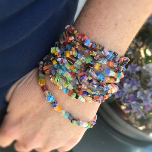 Stacking Millefiori Bracelet with Six Layers and Gold or Silver Finish, Murano Glass Jewelry