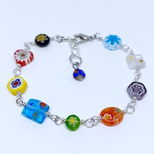 Millefiori Bracelet with Sterling Silver and Multicolor Murano Glass