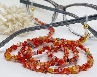 Red Millefiori Beaded Glasses Chain: Handmade Eyeglass Lanyard