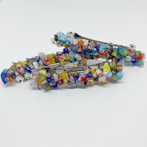 Beaded Barrette with Colorful Millefiori Glass, 3 inch Rainbow Hair Clip
