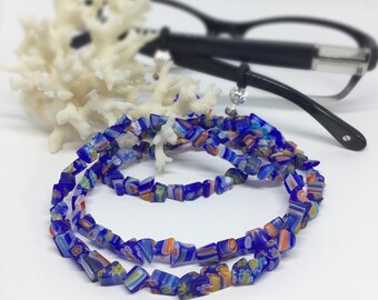Multicolor Beaded Glasses Chain with Length and Color Options, Millefiori Sunglasses Strap