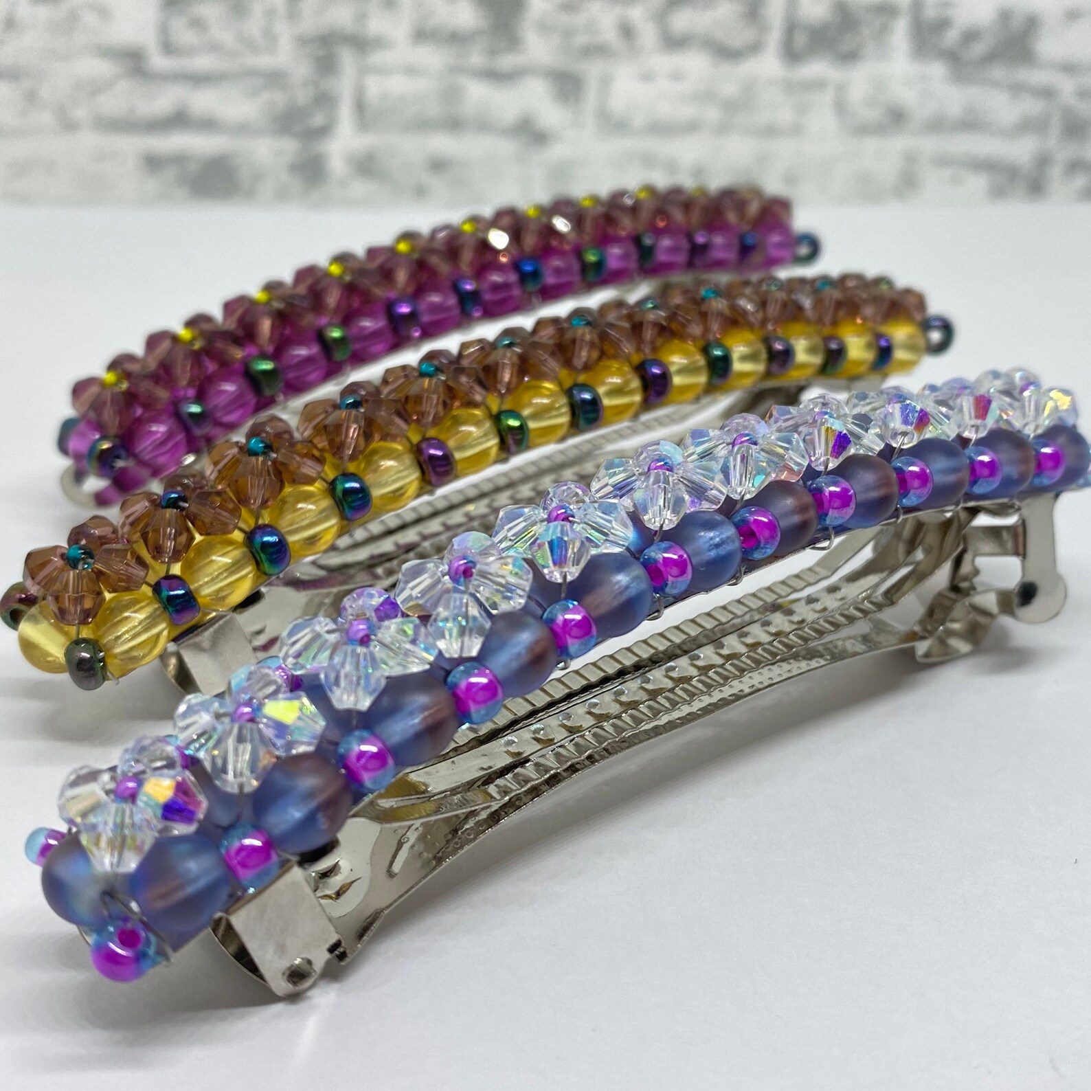 Purple Barrettes Beaded Barrettes Purple Hair Clips Etsy