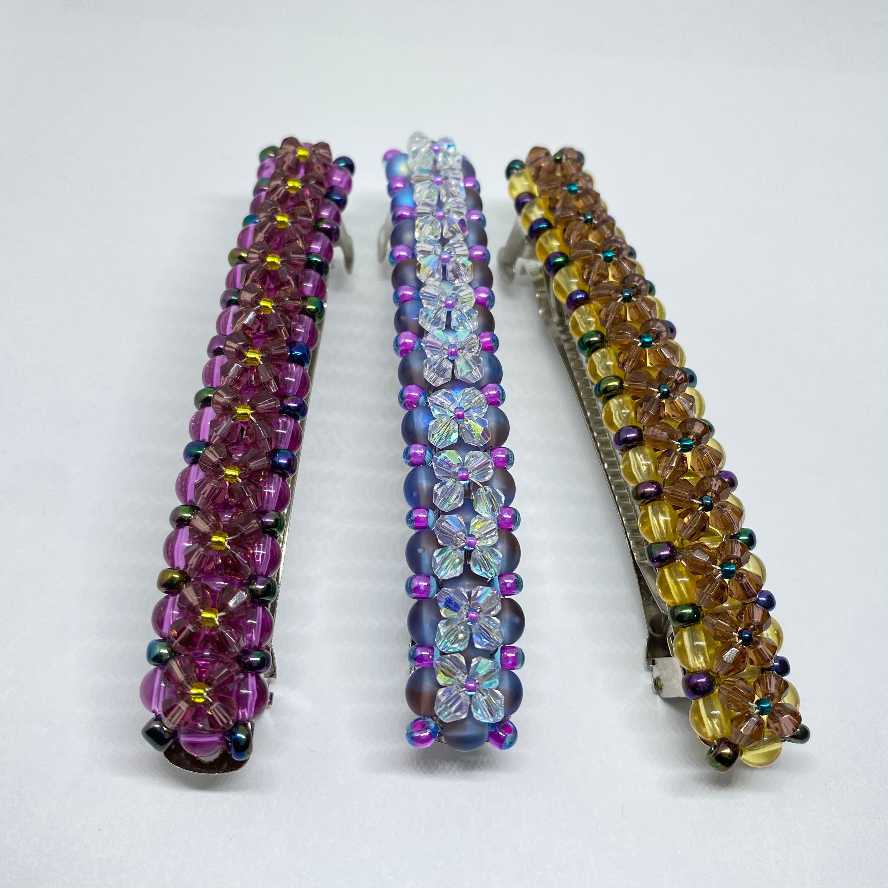 Purple Barrettes Beaded Barrettes Purple Hair Clips Etsy UK