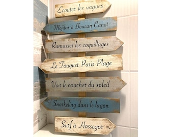 panneau fléché 3 couleurs en bois pour décoration murale personnalisable