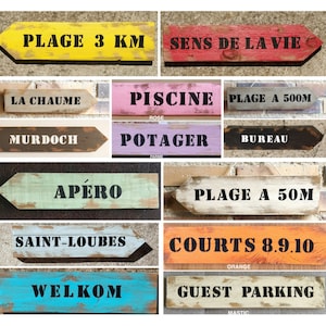 Cartello freccia direzionale in legno per decorazione murale personalizzabile