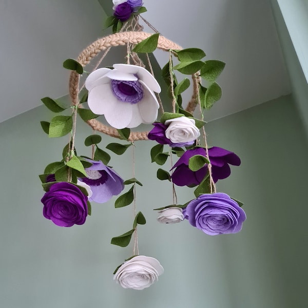 Felt flower mobile, Rose mobile, Nursery mobile, Custom color mobile, Lavender flower mobile