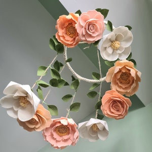 Flower mobile, Peony and rose mobile, Magnolia mobile, Felt flower mobile, Floral mobile