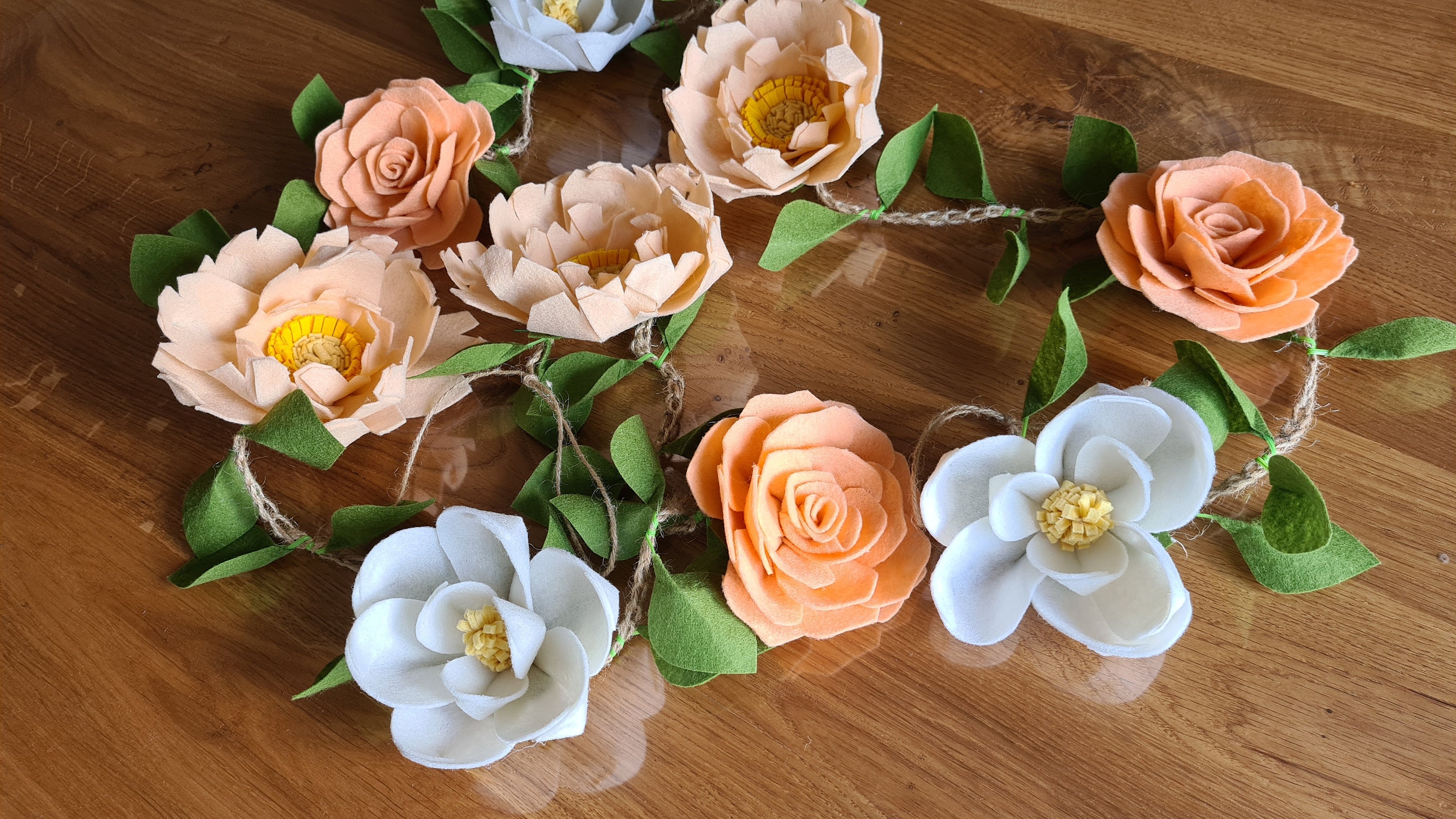 Felt Flower Garland Peach Floral Decor Peony Garland Rose Etsy