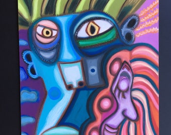 Dibujo interior y exterior al óleo en pastel