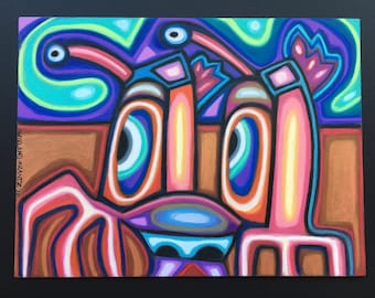 En la playa dibujo al óleo en pastel