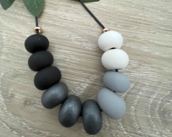 Handmade Clay Bead Necklace - Black/White/Rose Gold